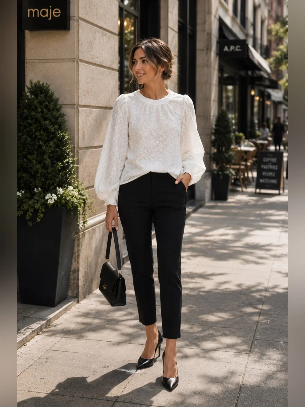 Zara White Embroidered Puff Sleeve Textured Blouse Size S